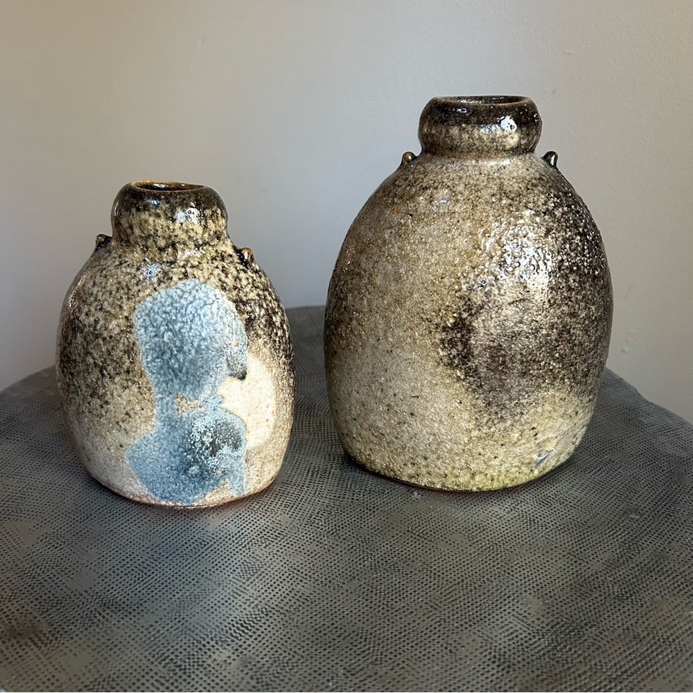 Studio Pottery ~Rustic Texured Glazed Hand Made Pottery Set of 2